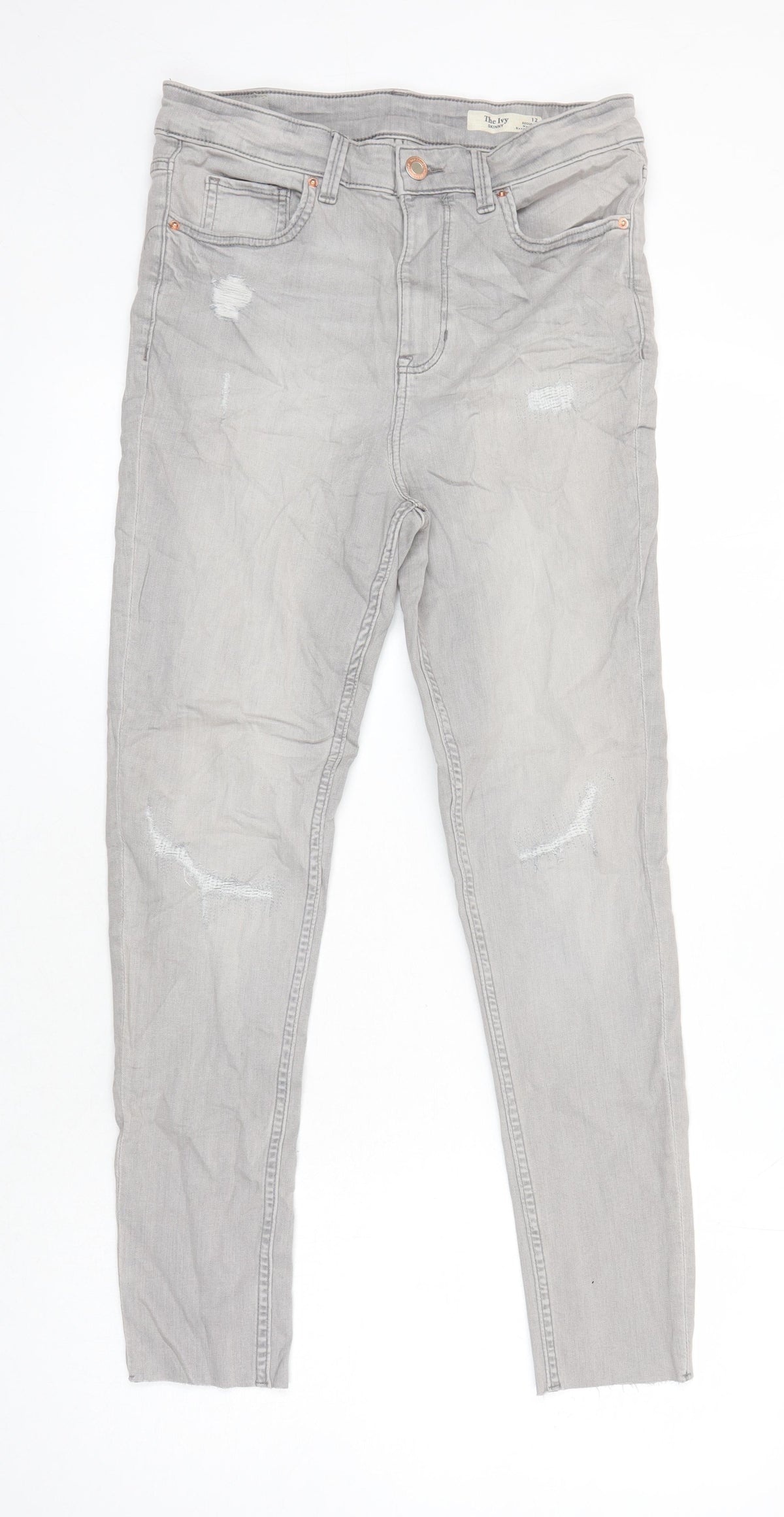 Marks & Spencer Womens Grey Cotton Skinny Jeans Size 12 L26 in Regular