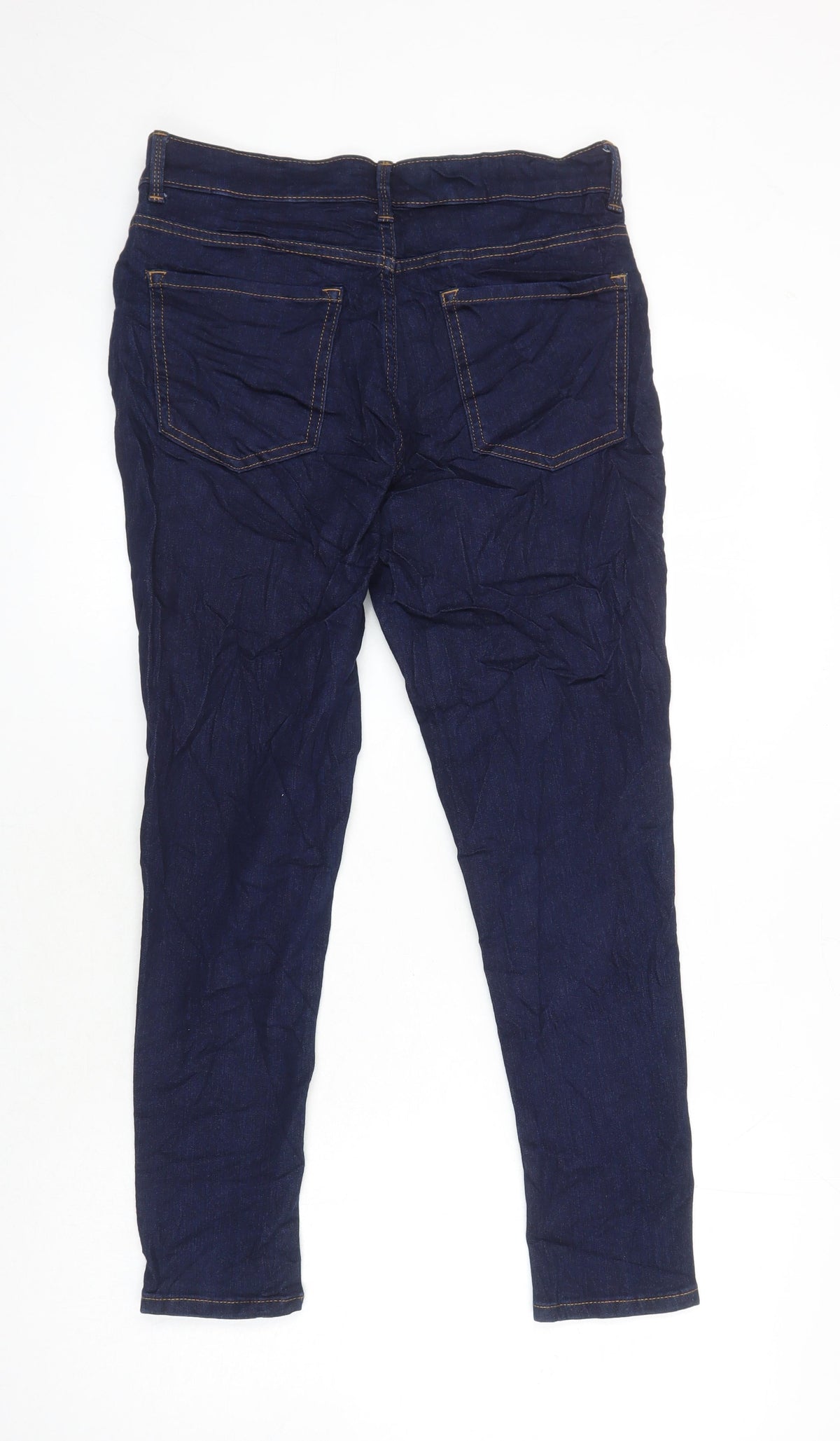 Marks & Spencer Womens Blue Herringbone Cotton Skinny Jeans Size 12 L23.5 in Regular