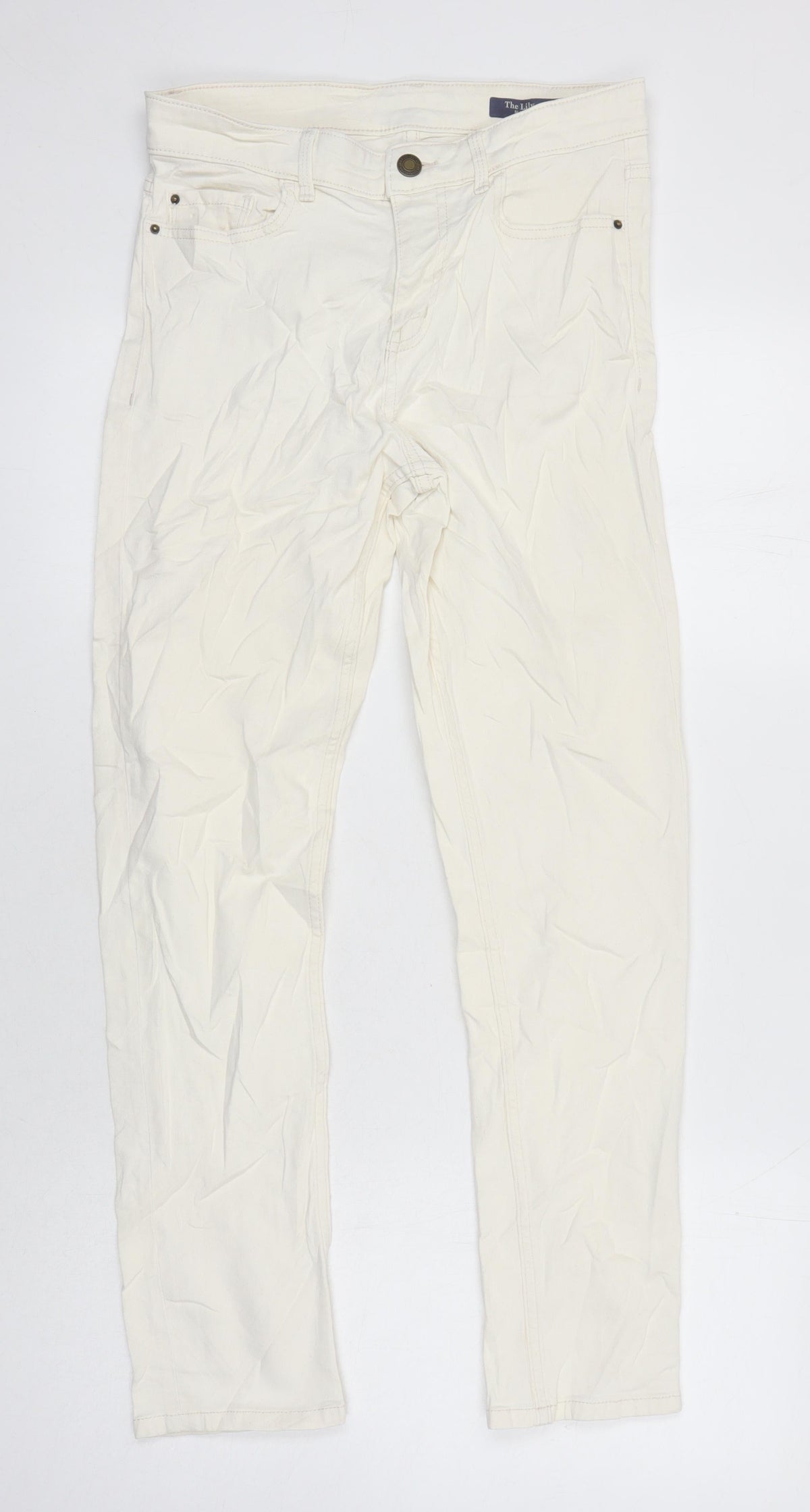 Marks & Spencer Womens Ivory Cotton Tapered Jeans Size 10 L26 in Regular