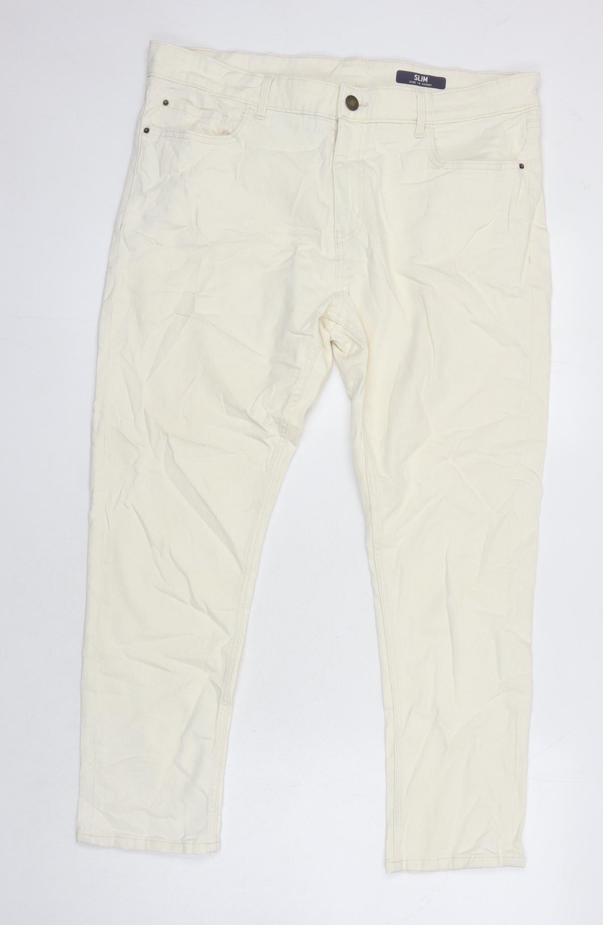 Marks & Spencer Womens Ivory Cotton Tapered Jeans Size 18 L25 in Regular