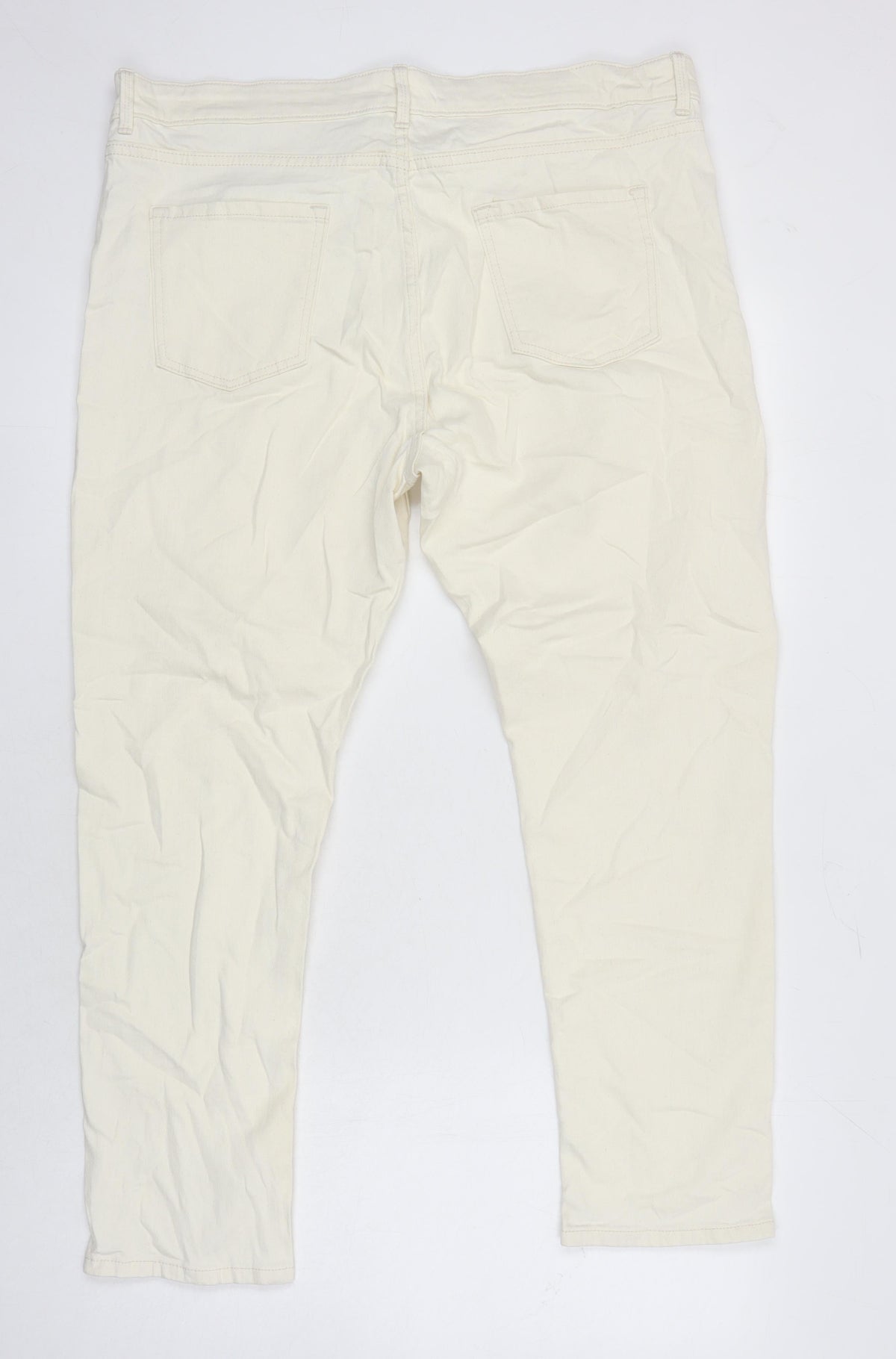 Marks & Spencer Womens Ivory Cotton Tapered Jeans Size 18 L25 in Regular