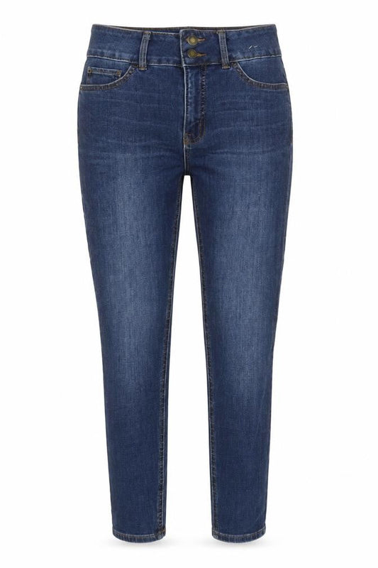 Marks & Spencer Womens Blue Cotton Tapered Jeans Size 8 L25 in Regular