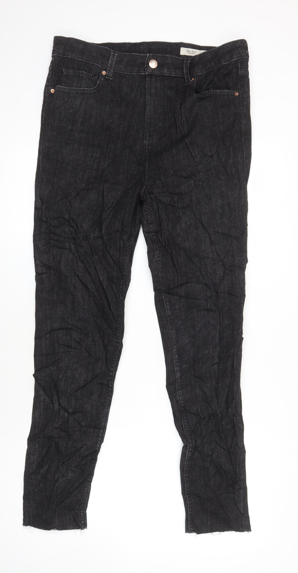 Marks & Spencer Womens Black Cotton Skinny Jeans Size 14 L27 in Regular - Distressed Hems