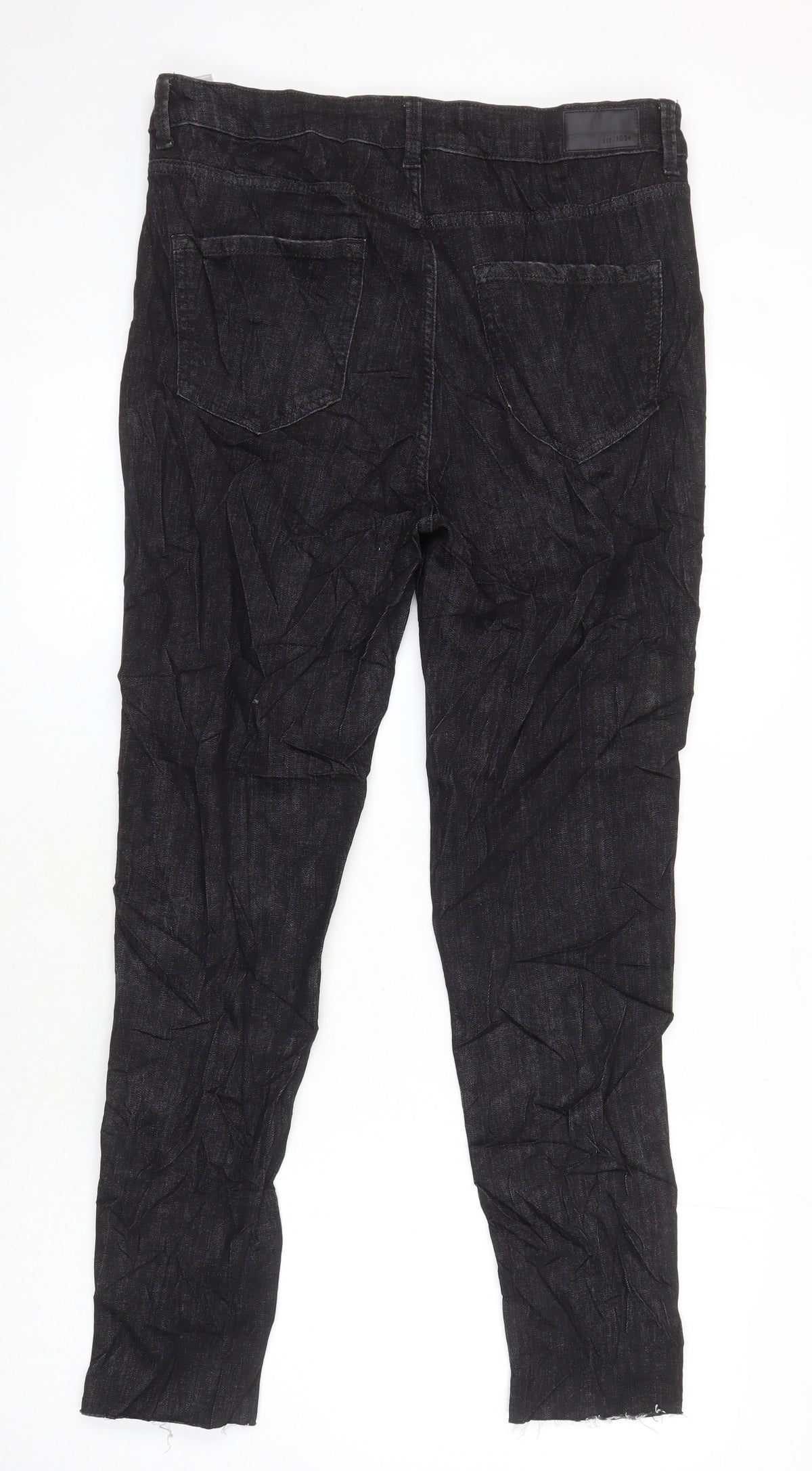 Marks & Spencer Womens Black Cotton Skinny Jeans Size 14 L27 in Regular - Distressed Hems