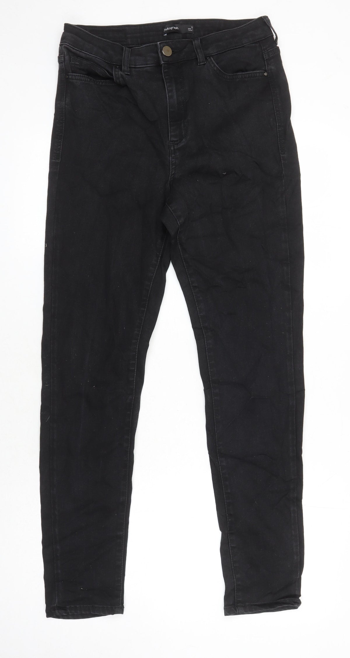 Marks & Spencer Womens Black Cotton Skinny Jeans Size 12 L29 in Regular