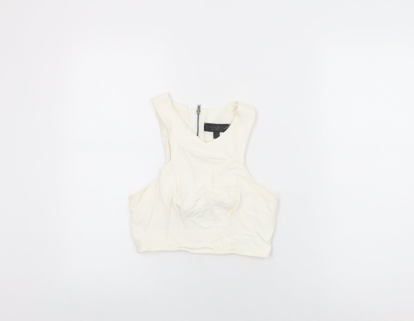 Topshop Womens White Acetate Cropped T-Shirt Size 8 Round Neck