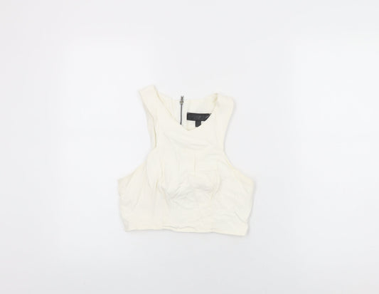 Topshop Womens White Acetate Cropped T-Shirt Size 8 Round Neck