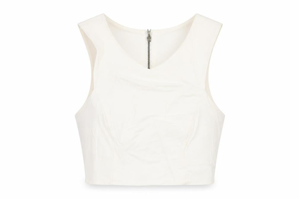 Topshop Womens White Acetate Cropped T-Shirt Size 8 Round Neck