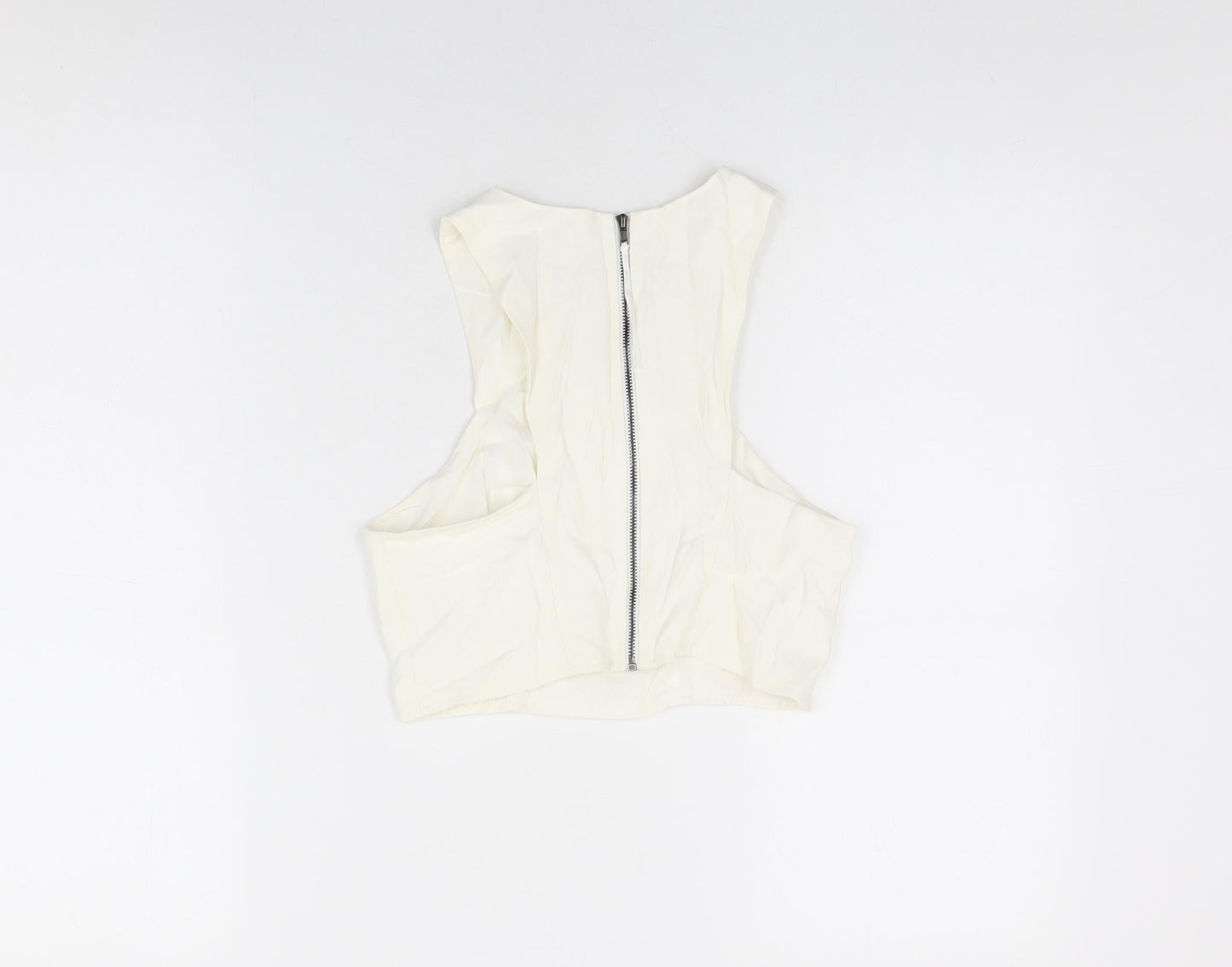 Topshop Womens White Acetate Cropped T-Shirt Size 8 Round Neck