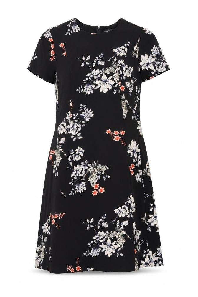 Dorothy Perkins Womens Black Floral Polyester A-Line Size 12 Round Neck Zip