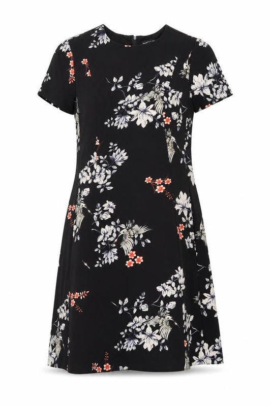 Dorothy Perkins Womens Black Floral Polyester A-Line Size 12 Round Neck Zip
