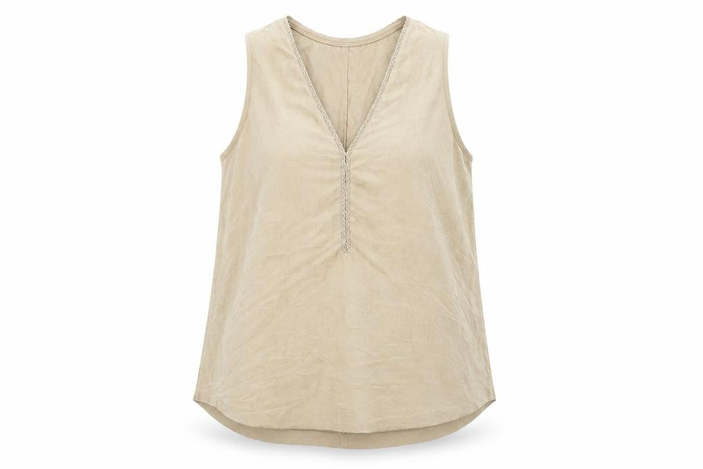 Stradivarius Womens Beige Polyester Basic T-Shirt Size S V-Neck