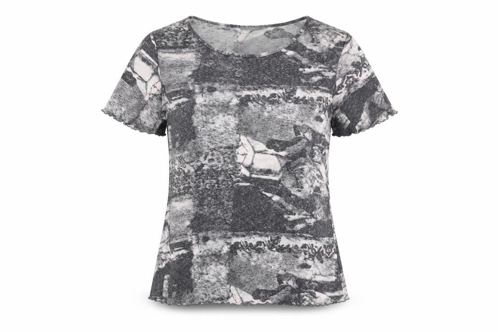 Reflections Womens Grey Geometric Polyester Basic T-Shirt Size XL Round Neck