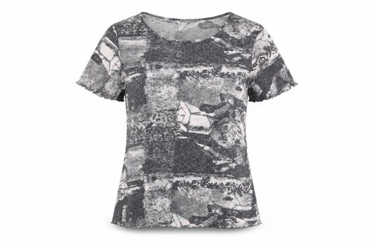 Reflections Womens Grey Geometric Polyester Basic T-Shirt Size XL Round Neck