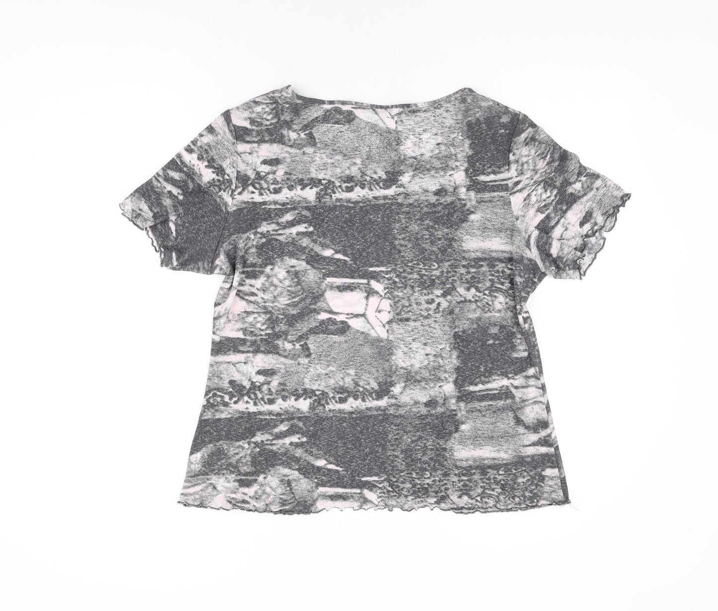 Reflections Womens Grey Geometric Polyester Basic T-Shirt Size XL Round Neck