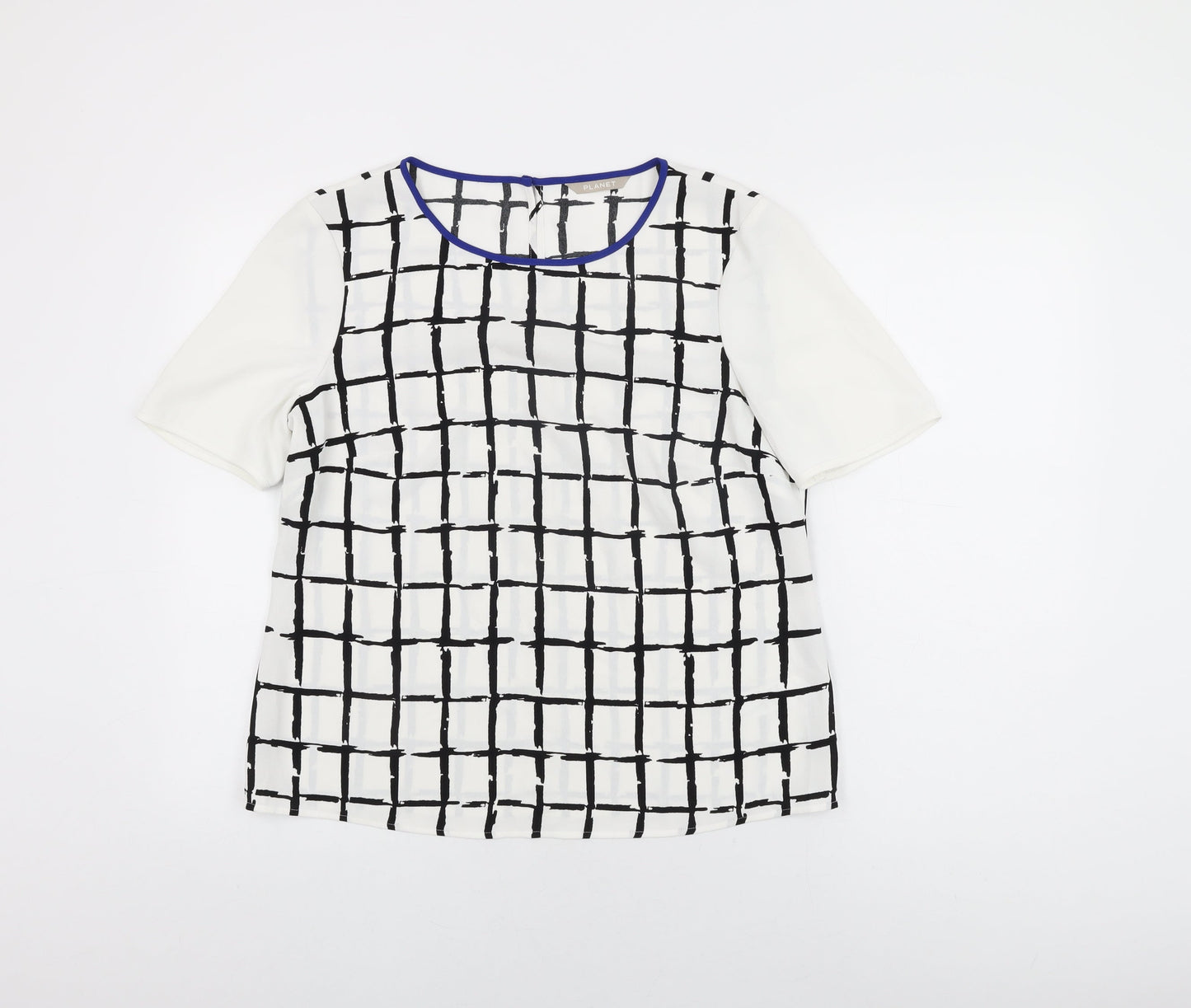 Planet Womens White Geometric Polyester Basic Blouse Size 10 Round Neck