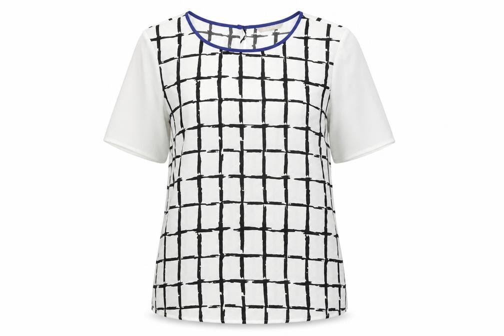 Planet Womens White Geometric Polyester Basic Blouse Size 10 Round Neck