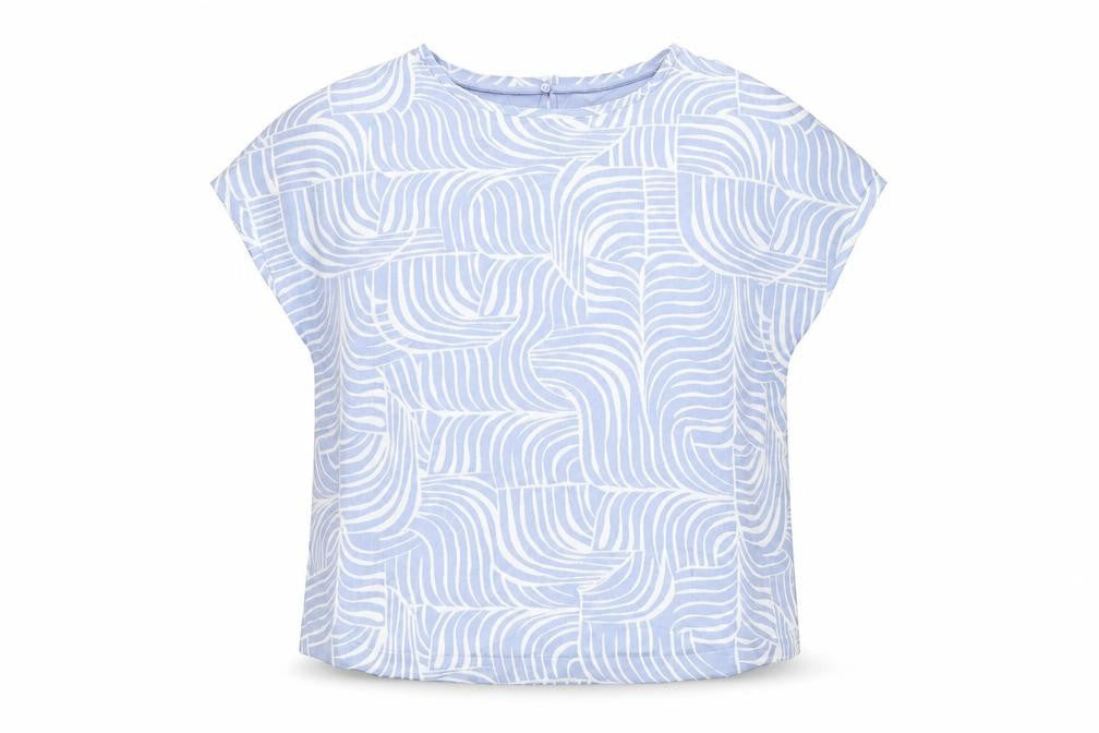 Marks & Spencer Womens Blue Geometric Viscose Basic Blouse Size 16 Round Neck