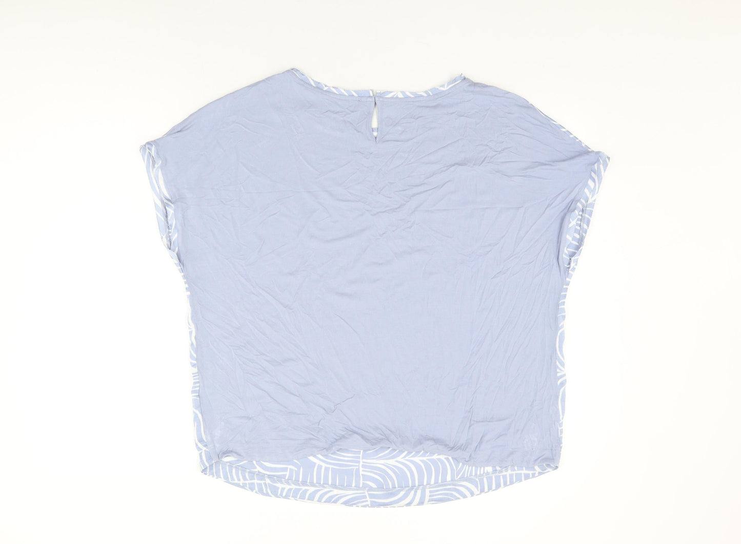 Marks and Spencer Womens Blue Geometric Viscose Basic Blouse Size 16 Round Neck