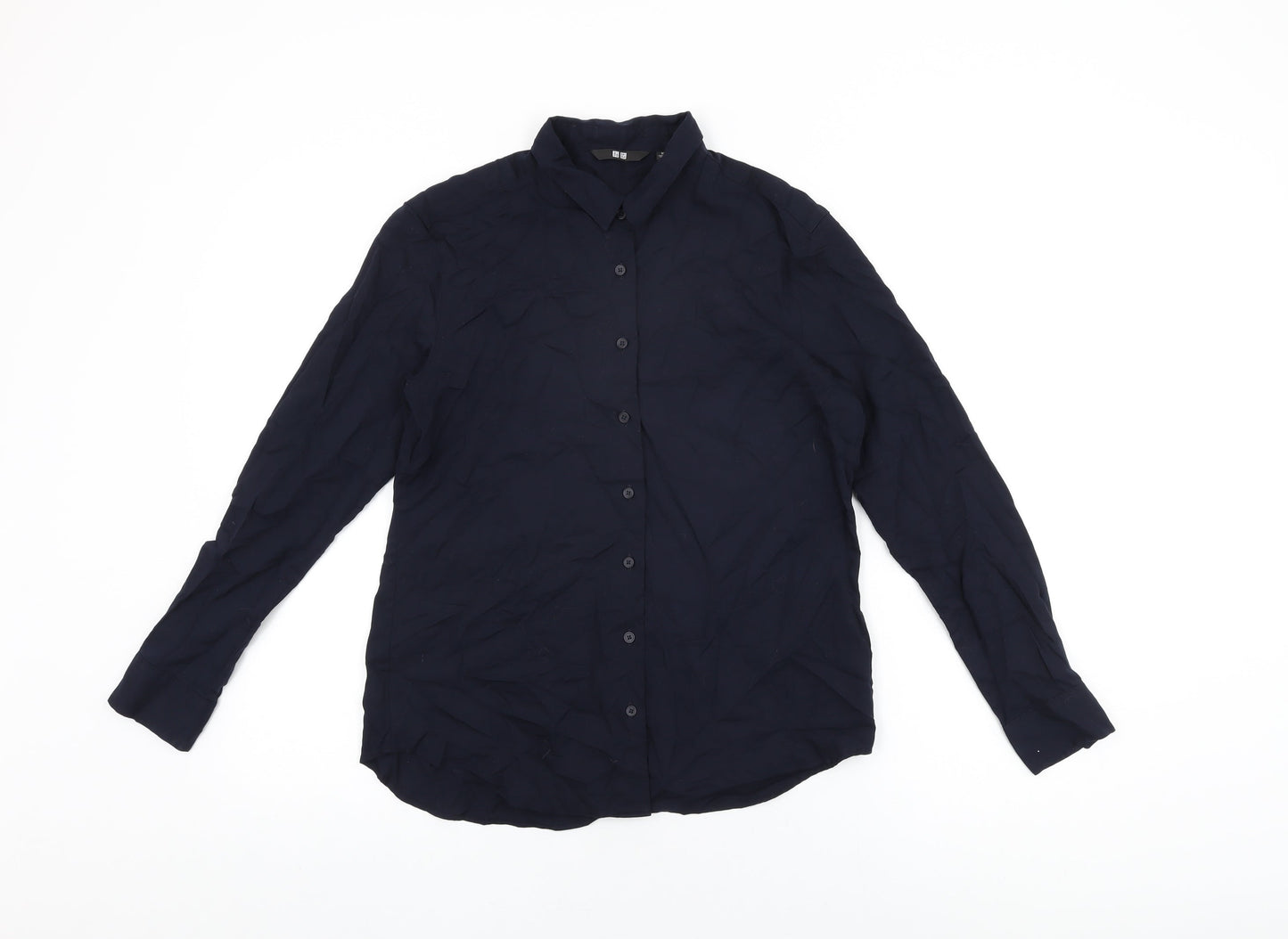 Uniqlo Womens Blue Viscose Basic Button-Up Size XS Collared
