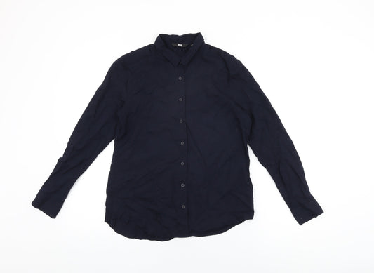 Uniqlo Womens Blue Viscose Basic Button-Up Size XS Collared