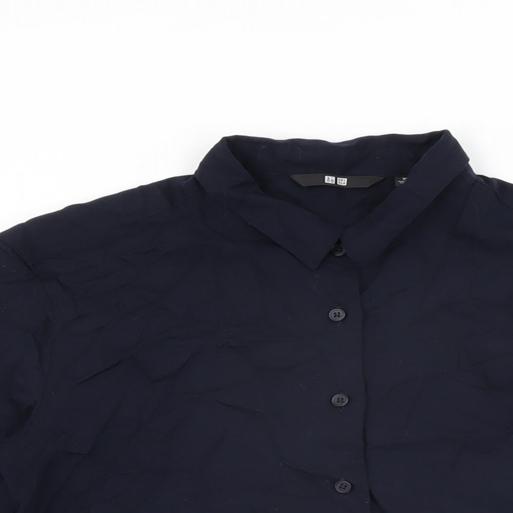 Uniqlo Womens Blue Viscose Basic Button-Up Size XS Collared