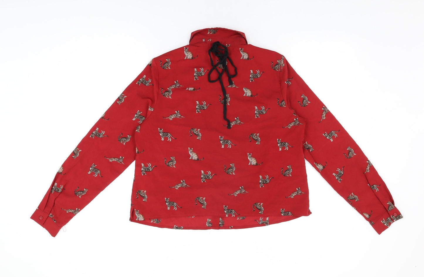 New Look Womens Red Geometric Polyester Basic Button-Up Size 10 Collared