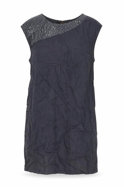 Plazza Roma Womens Grey Linen Shift Size L Round Neck Pullover