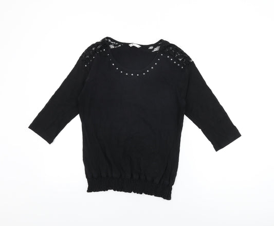 Klass Womens Black Viscose Basic T-Shirt Size S Round Neck