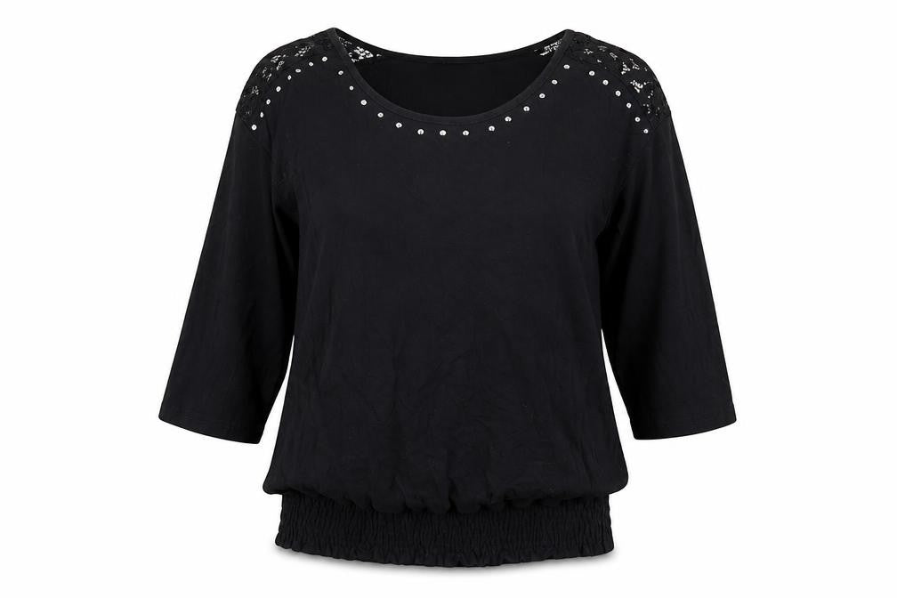 Klass Womens Black Viscose Basic T-Shirt Size S Round Neck