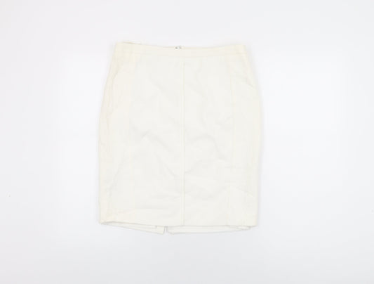 Mango Womens White Polyester Straight & Pencil Skirt Size 12 Zip