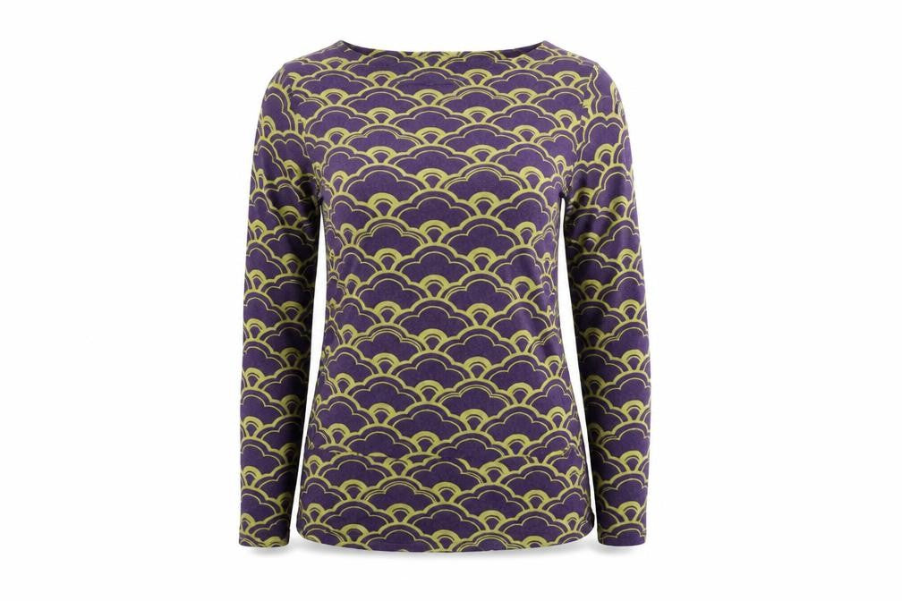Lily Originals Womens Purple Geometric Viscose Basic T-Shirt Size 14 Round Neck