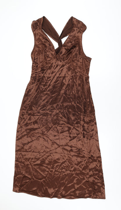 Next Womens Brown Polyester Shift Size 12 V-Neck Zip