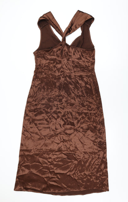 Next Womens Brown Polyester Shift Size 12 V-Neck Zip