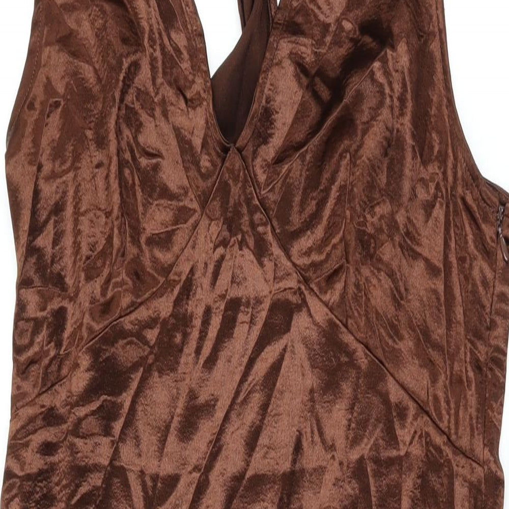 NEXT Womens Brown Polyester Shift Size 12 V-Neck Zip