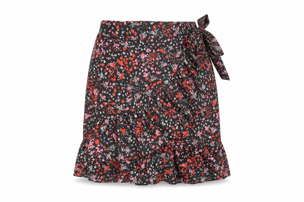 PRETTYLITTLETHING Womens Black Floral Polyester Wrap Skirt Size 6 Tie