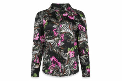 Boohoo Womens Black Floral Polyester Basic Button-Up Size L Collared