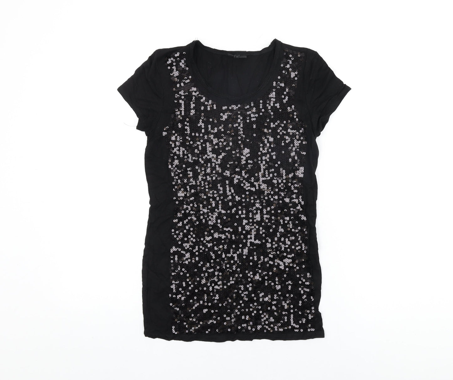 NEXT Womens Black Polyester Basic T-Shirt Size 8 Round Neck