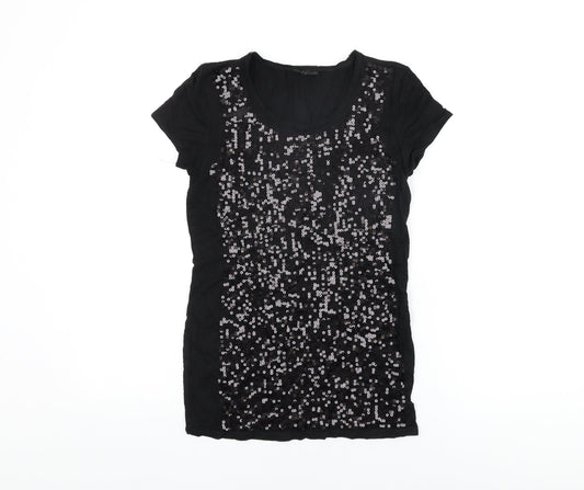 NEXT Womens Black Polyester Basic T-Shirt Size 8 Round Neck