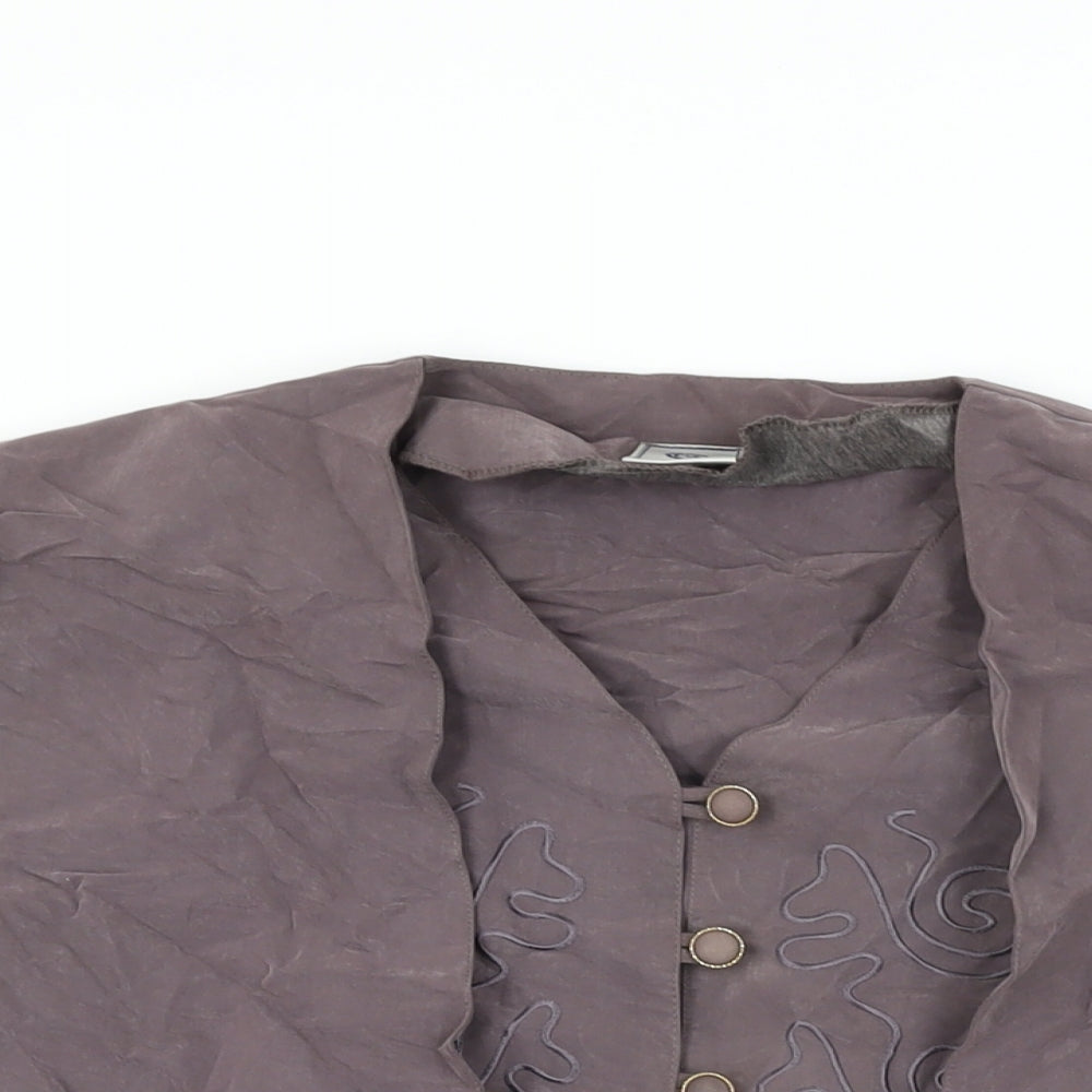 C&A Womens Grey Modal Basic Button-Up Size 12 V-Neck
