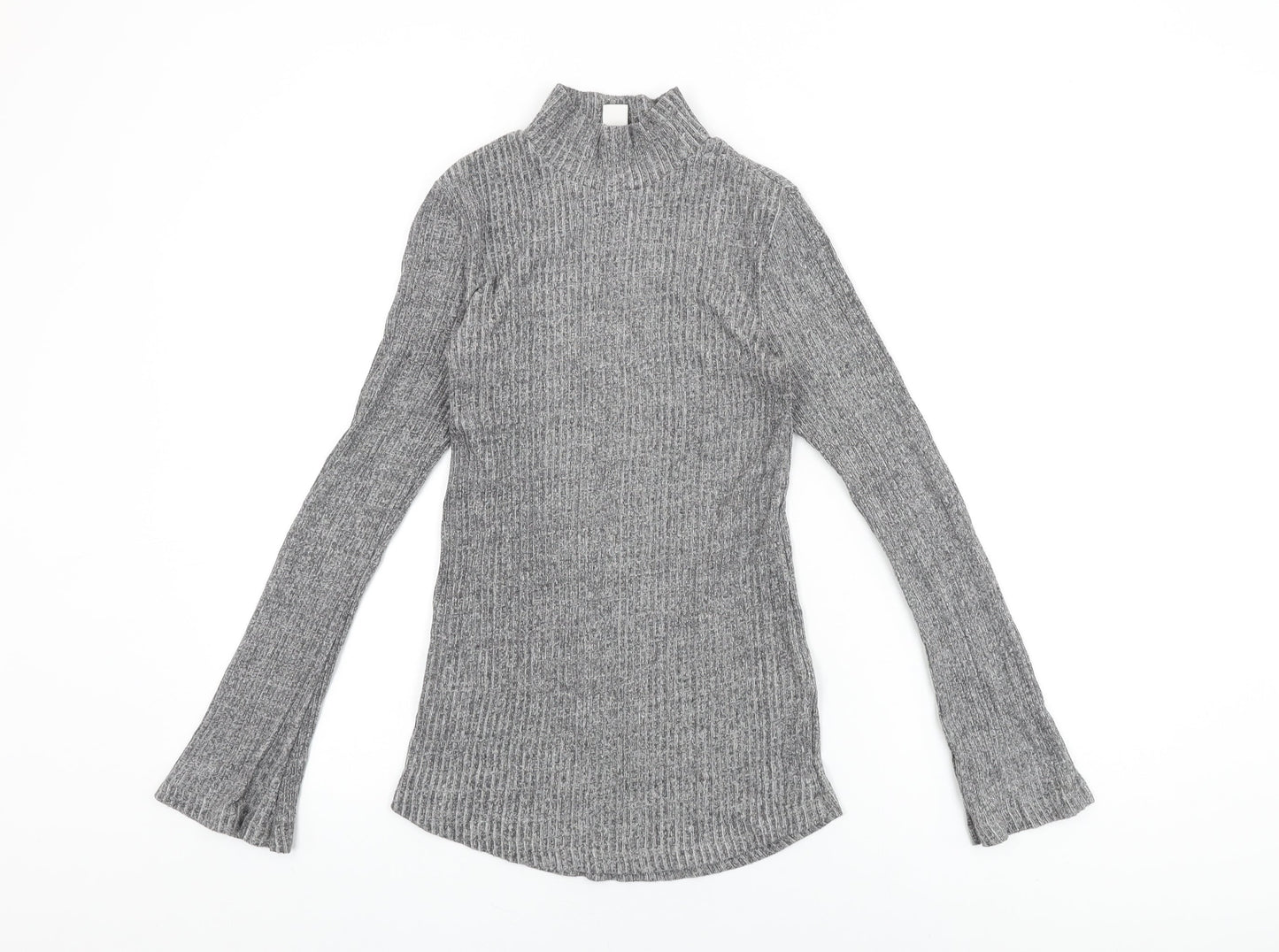 H&M Womens Grey Polyester Basic T-Shirt Size S High Neck