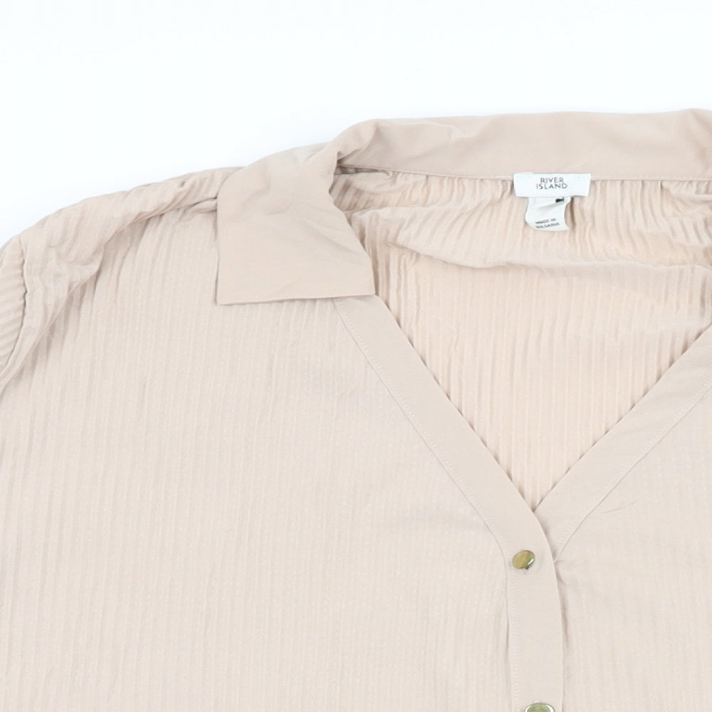 River Island Womens Pink Polyester Basic Button-Up Size 12 Collared