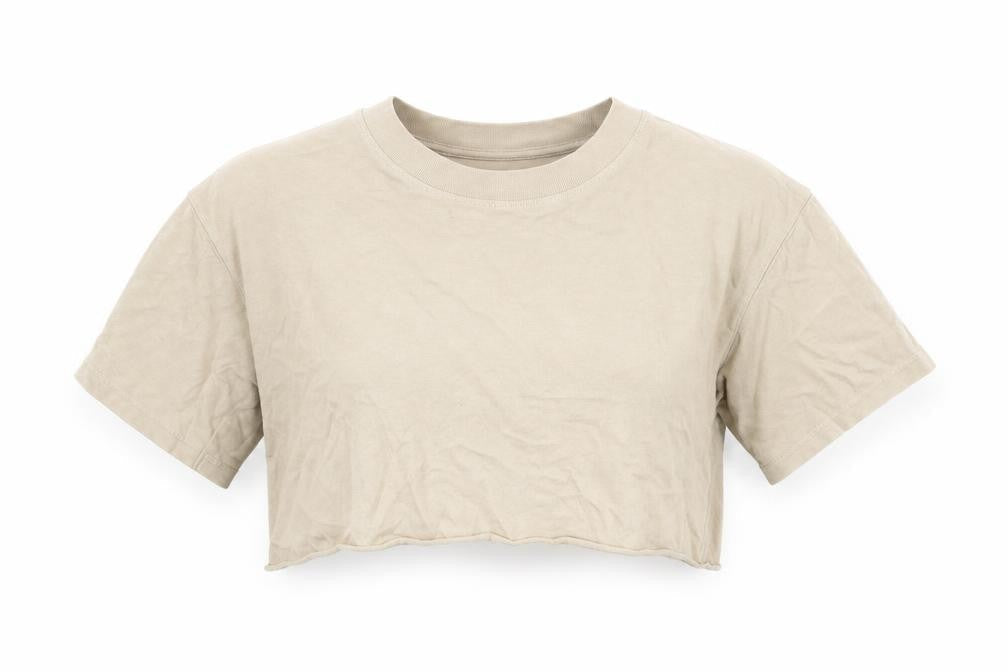 Topshop Womens Beige Cotton Cropped T-Shirt Size 6 Round Neck