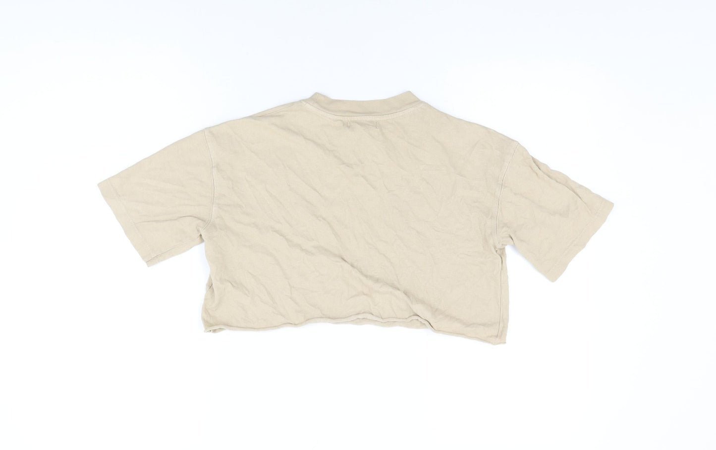 Topshop Womens Beige Cotton Cropped T-Shirt Size 6 Round Neck
