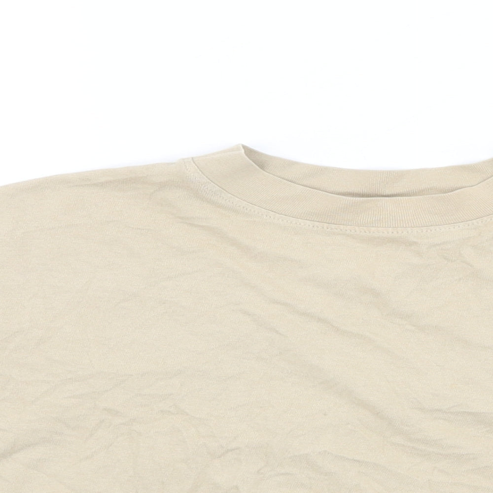 Topshop Womens Beige Cotton Cropped T-Shirt Size 6 Round Neck