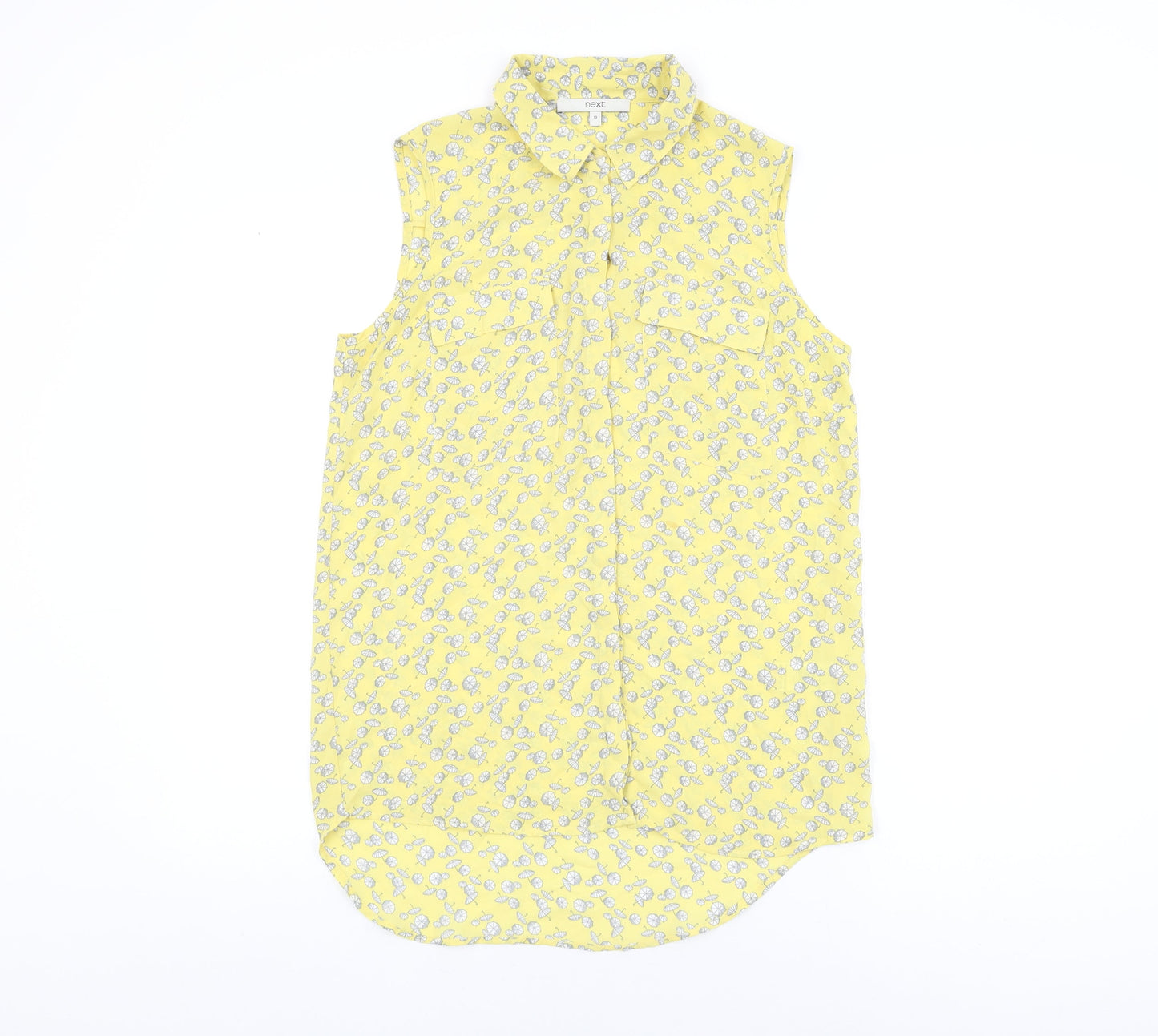 NEXT Womens Yellow Geometric Polyester Basic Button-Up Size 10 Collared
