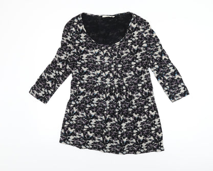 Adini Womens Black Geometric Viscose Basic T-Shirt Size S Scoop Neck