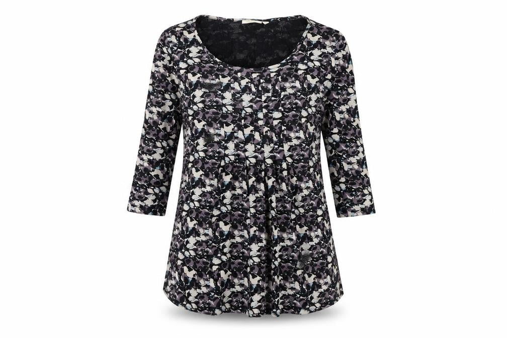 Adini Womens Black Geometric Viscose Basic T-Shirt Size S Scoop Neck