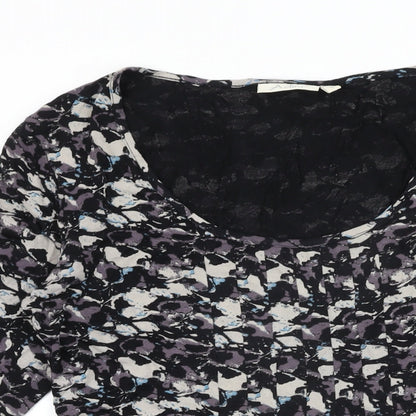 Adini Womens Black Geometric Viscose Basic T-Shirt Size S Scoop Neck