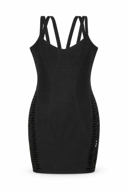 Front view of Missguided women’s black polyester bodycon, size M, v-neck zip